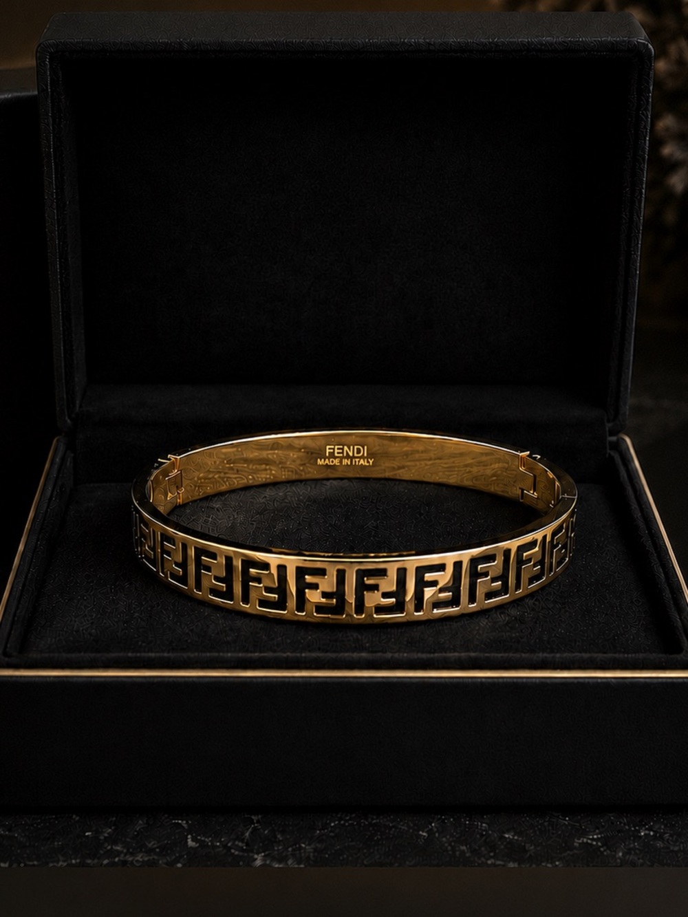 Gold and Black FF Hinged Bangle Bracelet